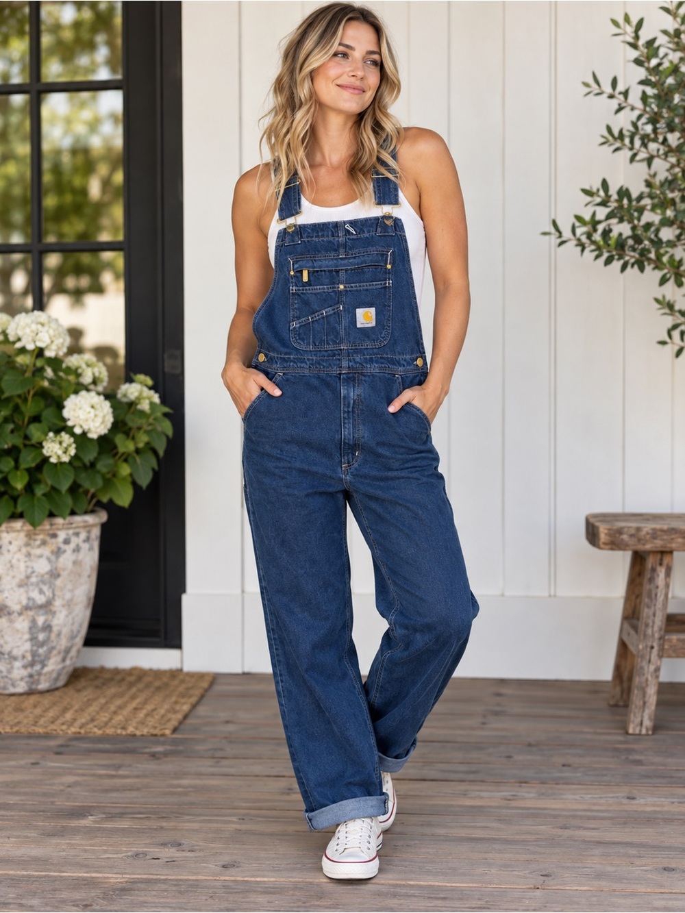 Carhartt Vintage Style Denim Bib Overalls Dark Wash Workwear